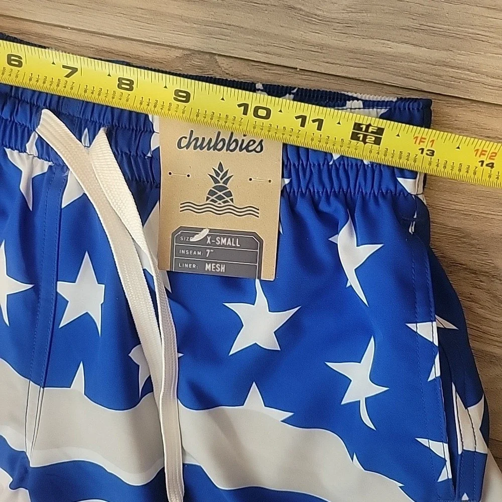 Chubbies Swim Trunks Mens XSM Red White Blue American Flag Mesh Lining NEW $69.5